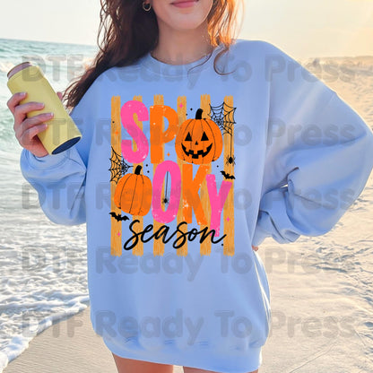 Halloween DTF Transfers, Spooky Season Pink Orange Pumpkin Cute Retro Ready to Press