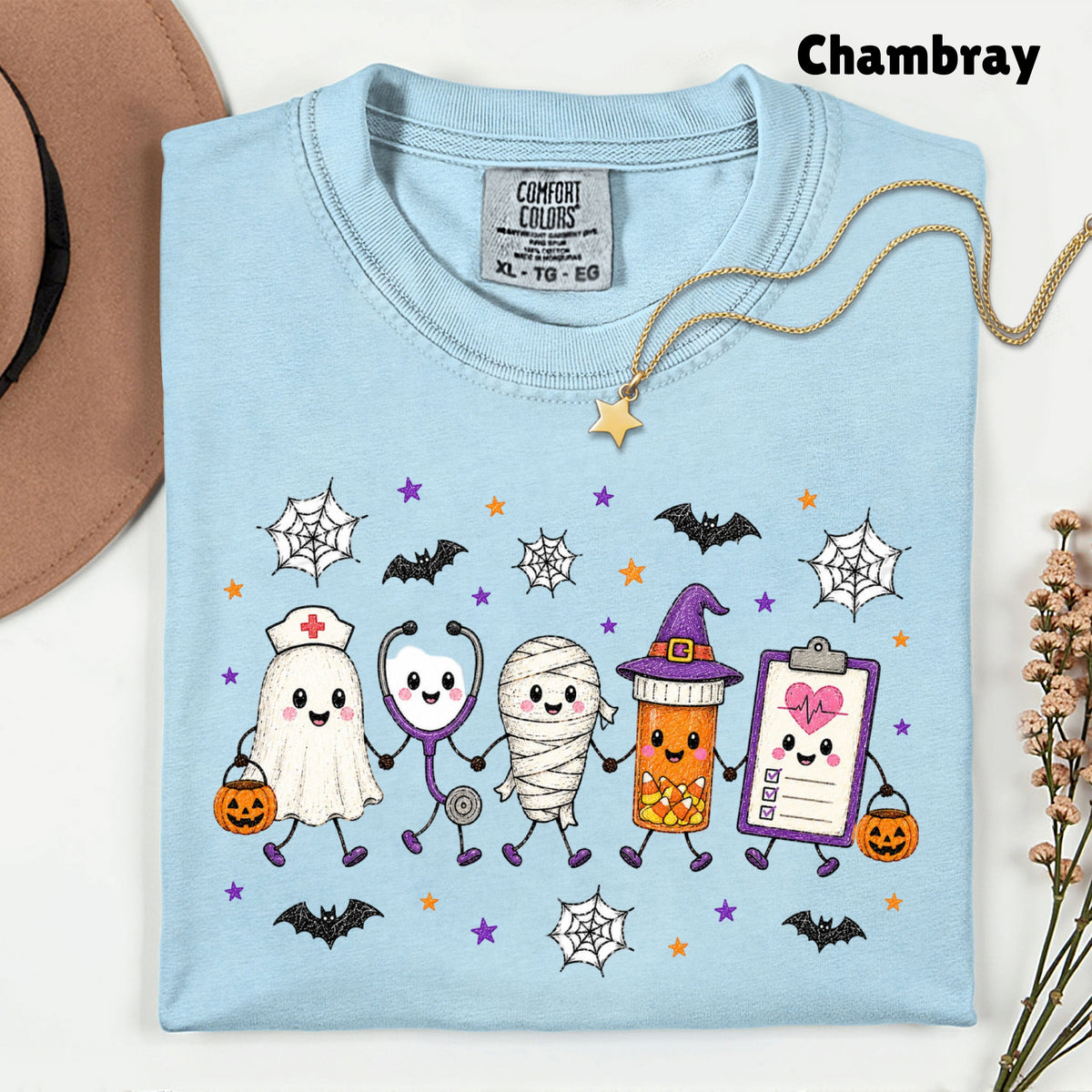 Spooky Nurse Squad Halloween Medical T-Shirt, Ghost Stethoscope Pill Bottle Tee
