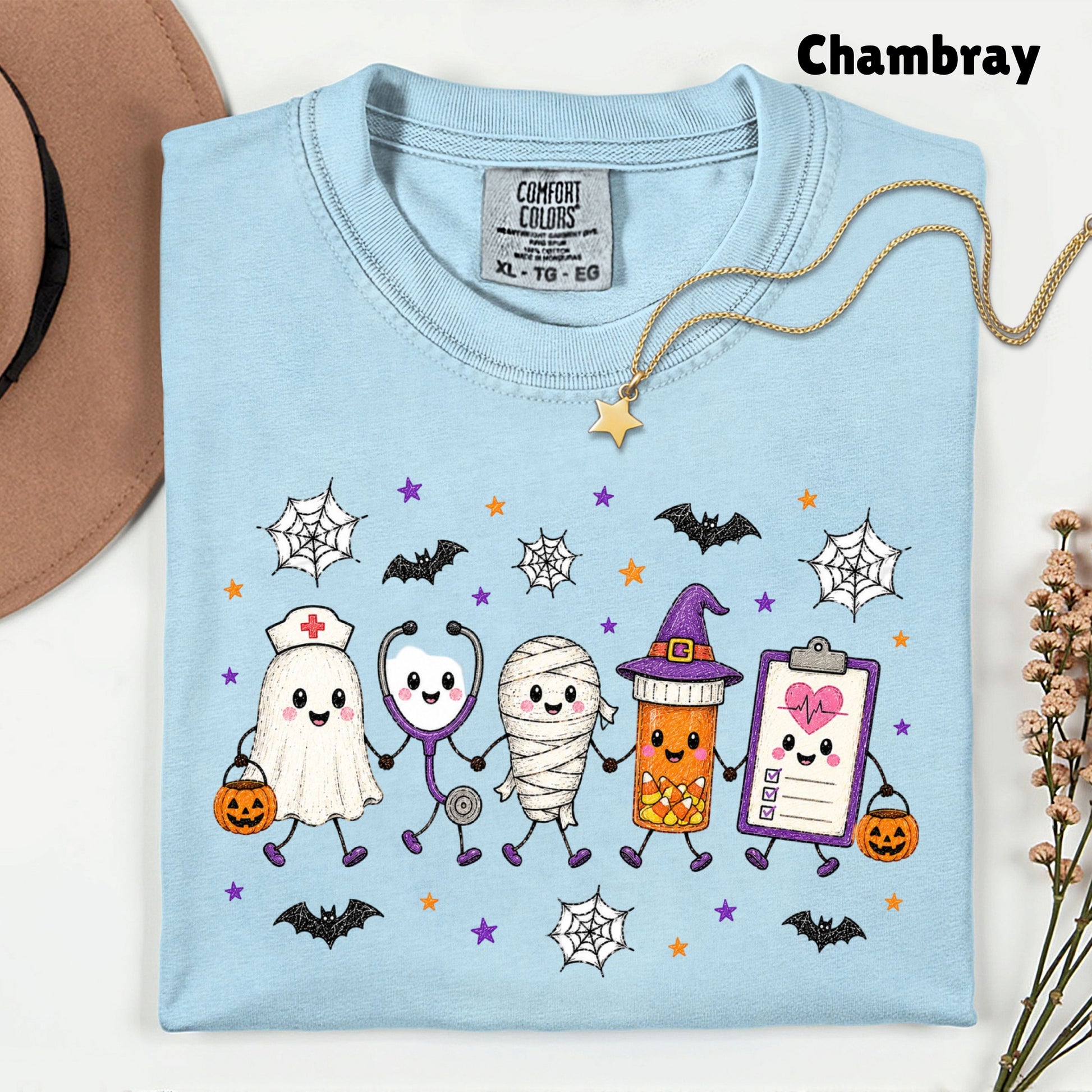 Spooky Nurse Squad Halloween Medical T-Shirt, Ghost Stethoscope Pill Bottle Tee