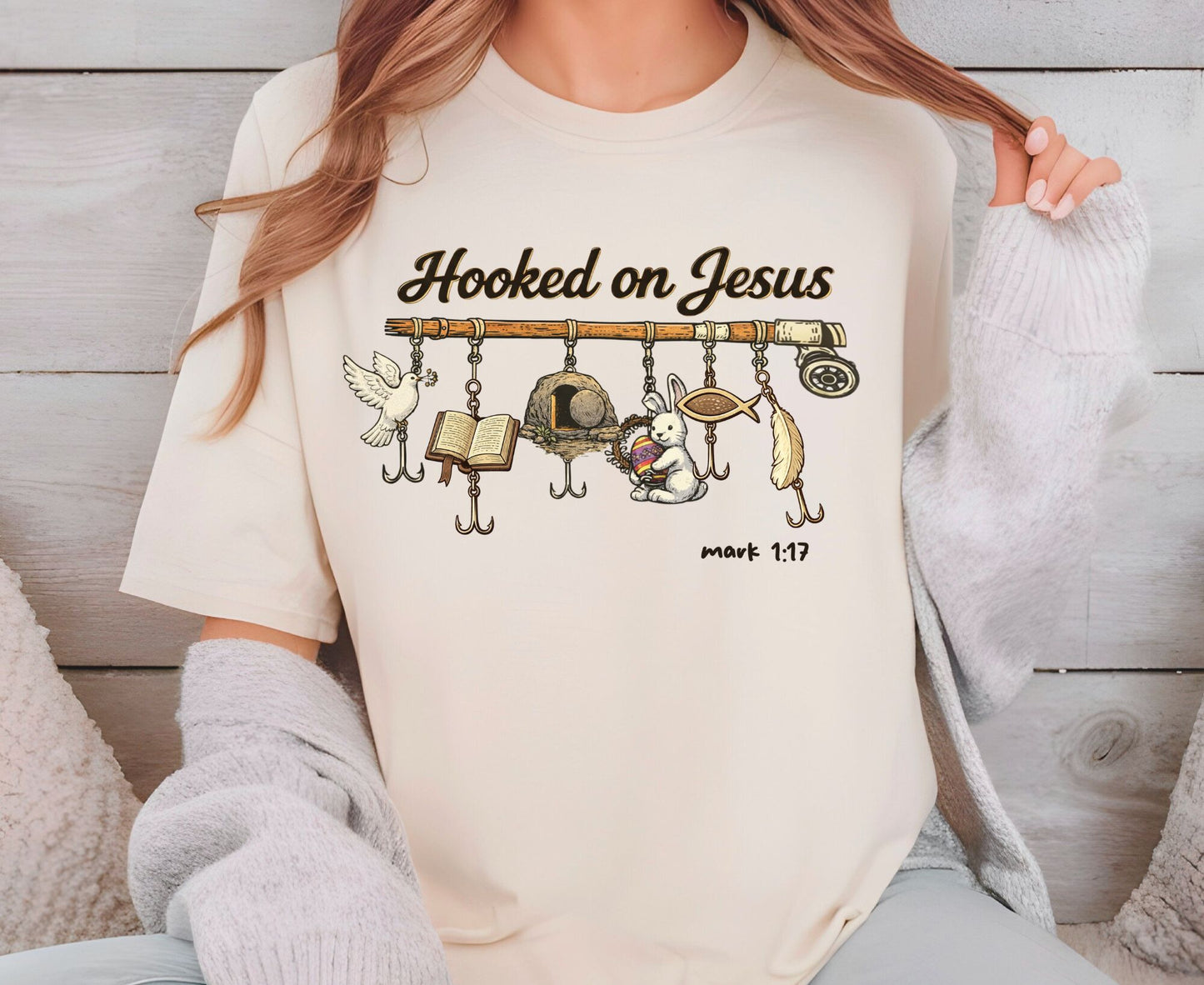 Hooked On Jesus T Shirt Mark 1:17 Christian Fishing Tee Easter Faith Shirt Adult Youth Toddler Baby Religious Gift Fishers Of Men Tee Shirt