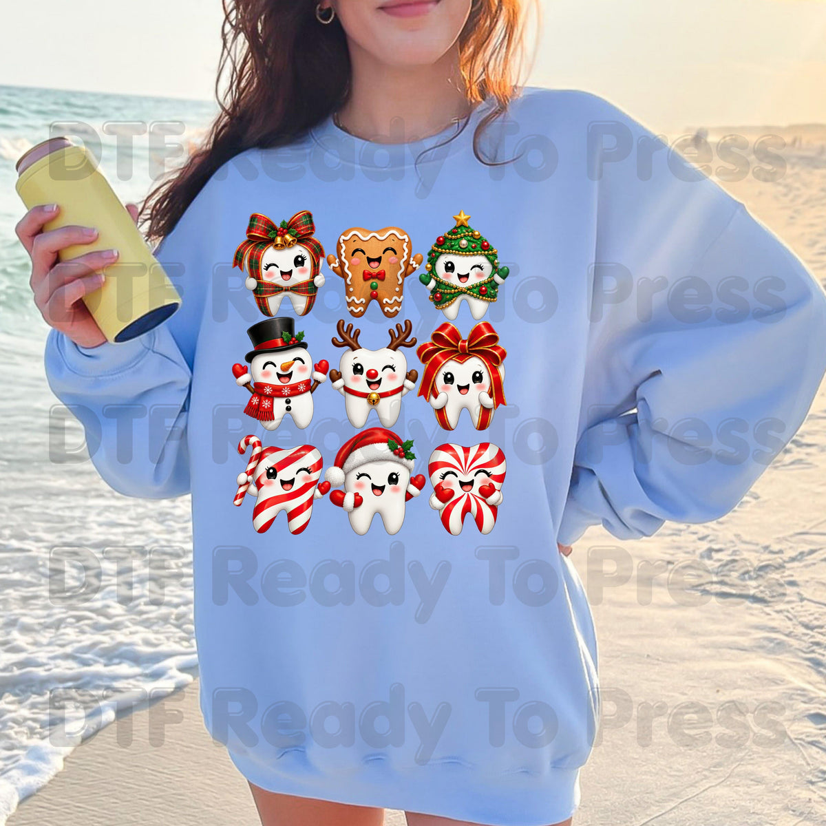 Christmas Dental DTF Transfers, Cute Gingerbread Teeth Dentist Holiday Characters Ready to Press