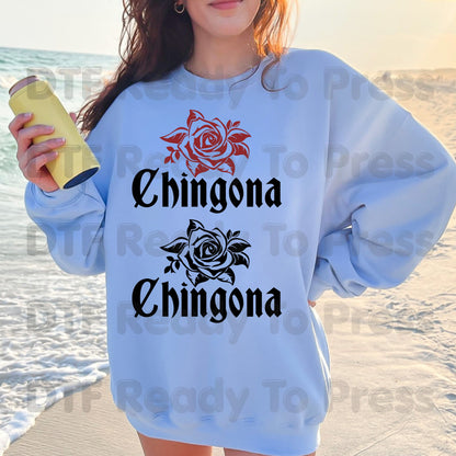 Chingona Rose DTF Transfers, Latina Power Red Rose Chicana Old English Font Ready to Press