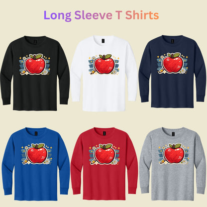 Teacher Retro Red Apple Pencil T-Shirt, Cute Daisy Sparkle Back to School Tee