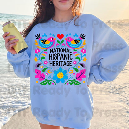 Hispanic Heritage DTF Transfers, Folk Art Birds Flowers Mexican Floral Ready to Press