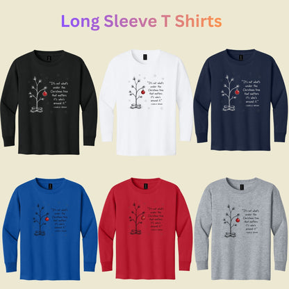 Christmas Tree T-Shirt, Who’s Around It Red Ornament Quote Tee, Nostalgic Holiday Sweatshirt
