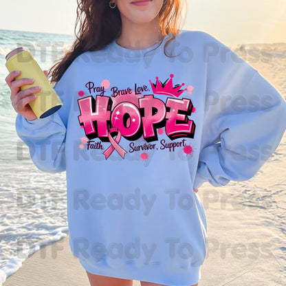 Breast Cancer Hope DTF Transfers, Pink Ribbon Survivor Awareness Support Ready to Press