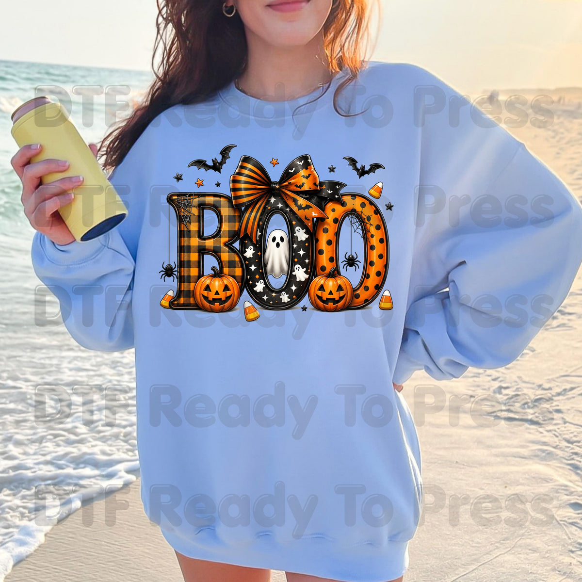 Boo Pumpkin Ghost Halloween DTF Transfers, Coquette Bow Cute Spooky Ready to Press