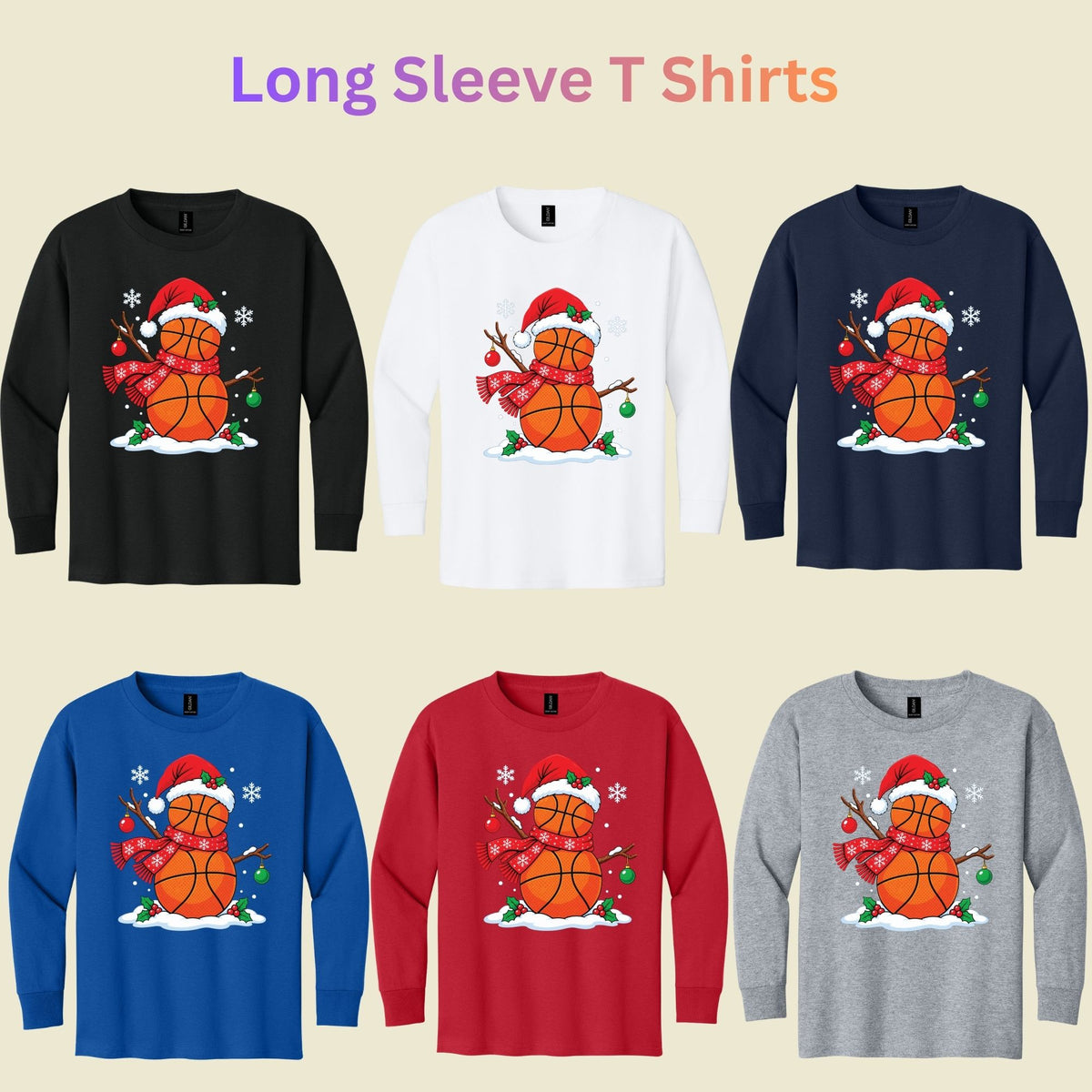 Christmas Basketball Snowman T-Shirt, Santa Hat and Scarf Holiday Sports Graphic Tee