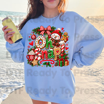 Gingerbread Snowman Christmas DTF Transfers, Oh Snap Cute Holiday Cookie Ready to Press