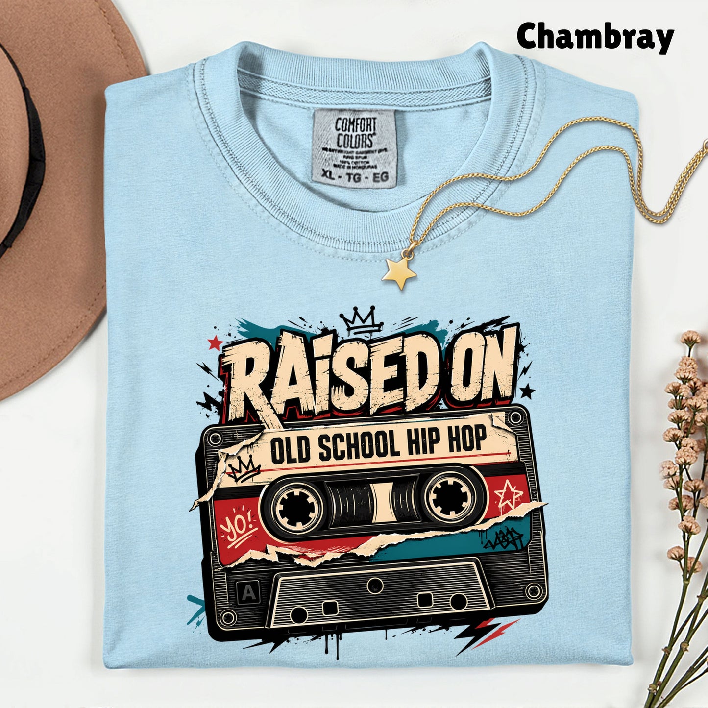 Vintage Cassette Tape Raised on Old School T-Shirt, Hip Hop Retro Music Graffiti Crown Tee