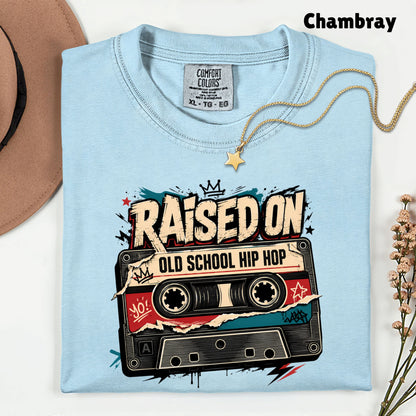 Vintage Cassette Tape Raised on Old School T-Shirt, Hip Hop Retro Music Graffiti Crown Tee
