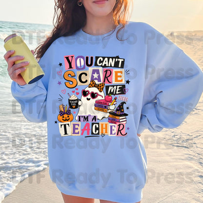 You Can't Scare Me Teacher DTF Transfers, Halloween Ghost Books Coffee Ready to Press