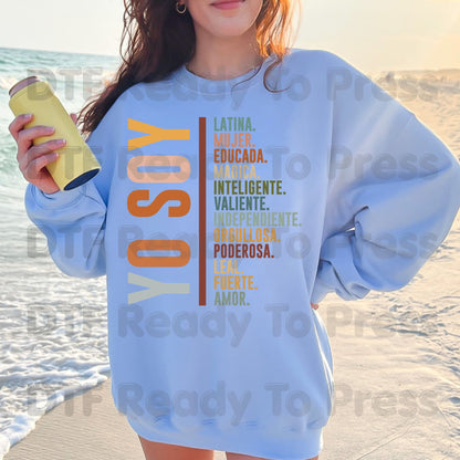 Yo Soy Latina DTF Transfers, Mujer Educada Empowered Latina Typography Ready to Press