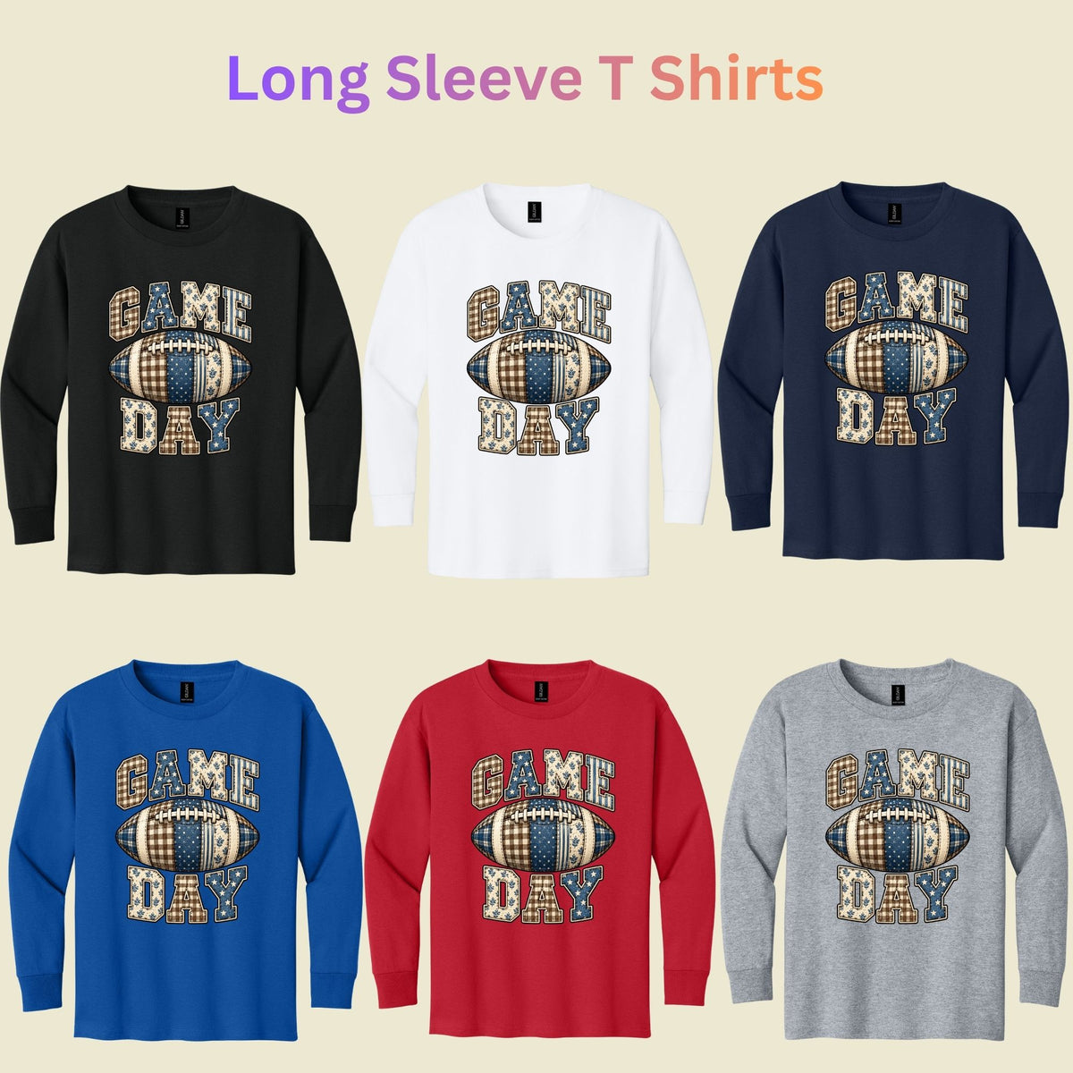 Game Day Football T-Shirt, Blue Plaid Patchwork Tee for Toddler and Kids