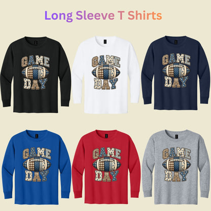 Game Day Football T-Shirt, Blue Plaid Patchwork Tee for Toddler and Kids