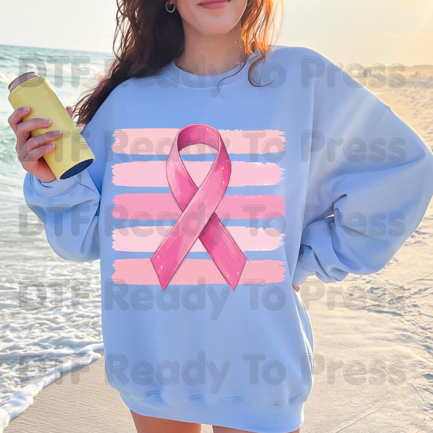 Pink Ribbon DTF Transfer Breast Cancer Awareness Brush Strokes Heat Transfer Ready to Press Tee Print Direct to Film