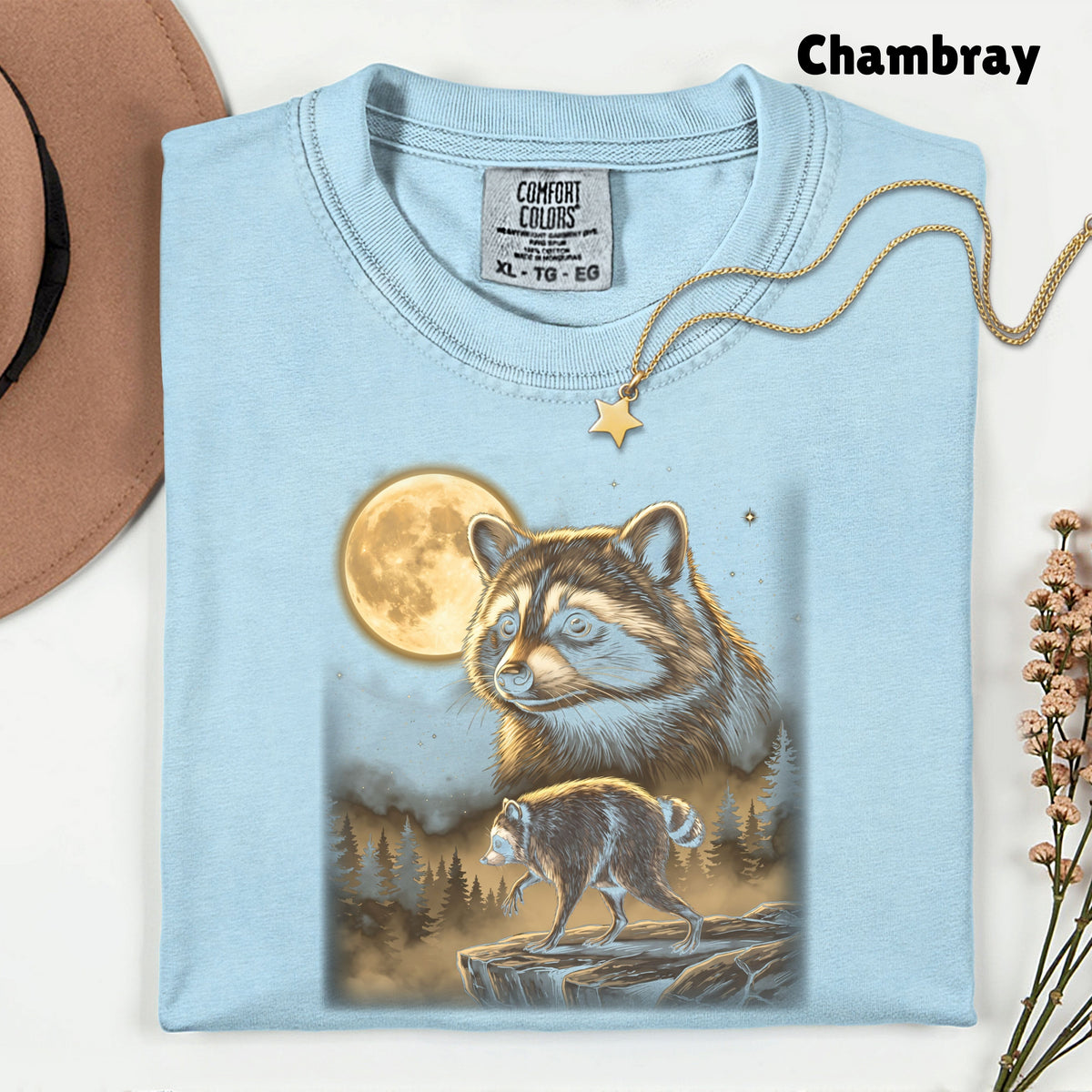 Vintage Raccoon Full Moon T-Shirt, Forest Wildlife Trash Panda Outdoor Comfort Color Tee