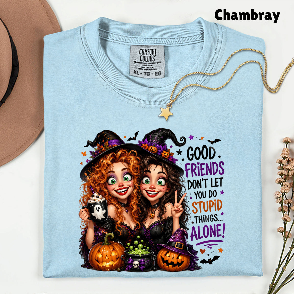 Halloween Witches Best Friends T-Shirt, Funny Spooky Besties Good Friends Tee