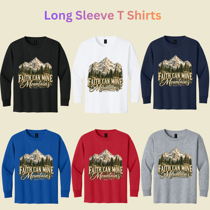 Faith Can Move Mountain Shirts for Hiking Adventure Christian Sweatshirts for Adult Youth Long Sleeve T Shirts