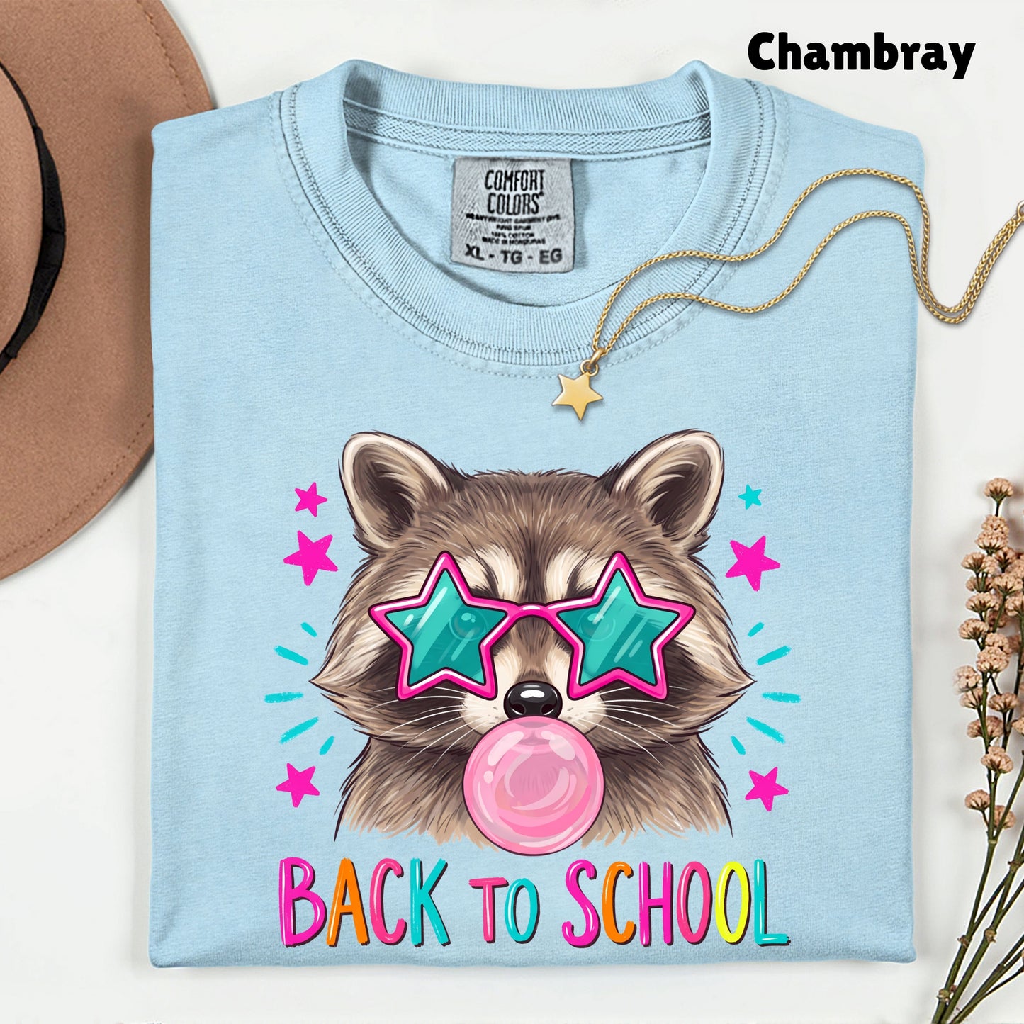 Back to School Raccoon T-Shirt, Star Sunglasses Bubblegum Trash Panda Comfort Color Tee