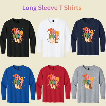 Thankful T-Shirt, Colorful Crayon Lettering Thanksgiving Tee, Fall Holiday Sweatshirt