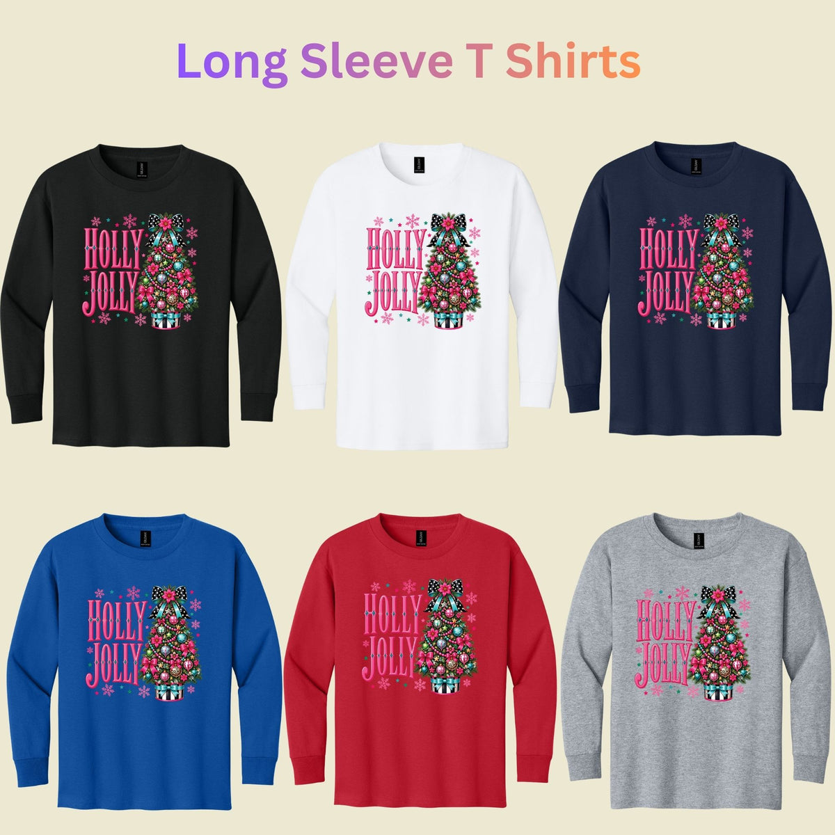 Pink Christmas Tree T-Shirt, Holly Jolly Bow and Snowflake Graphic Tee, Cute Holiday Shirt