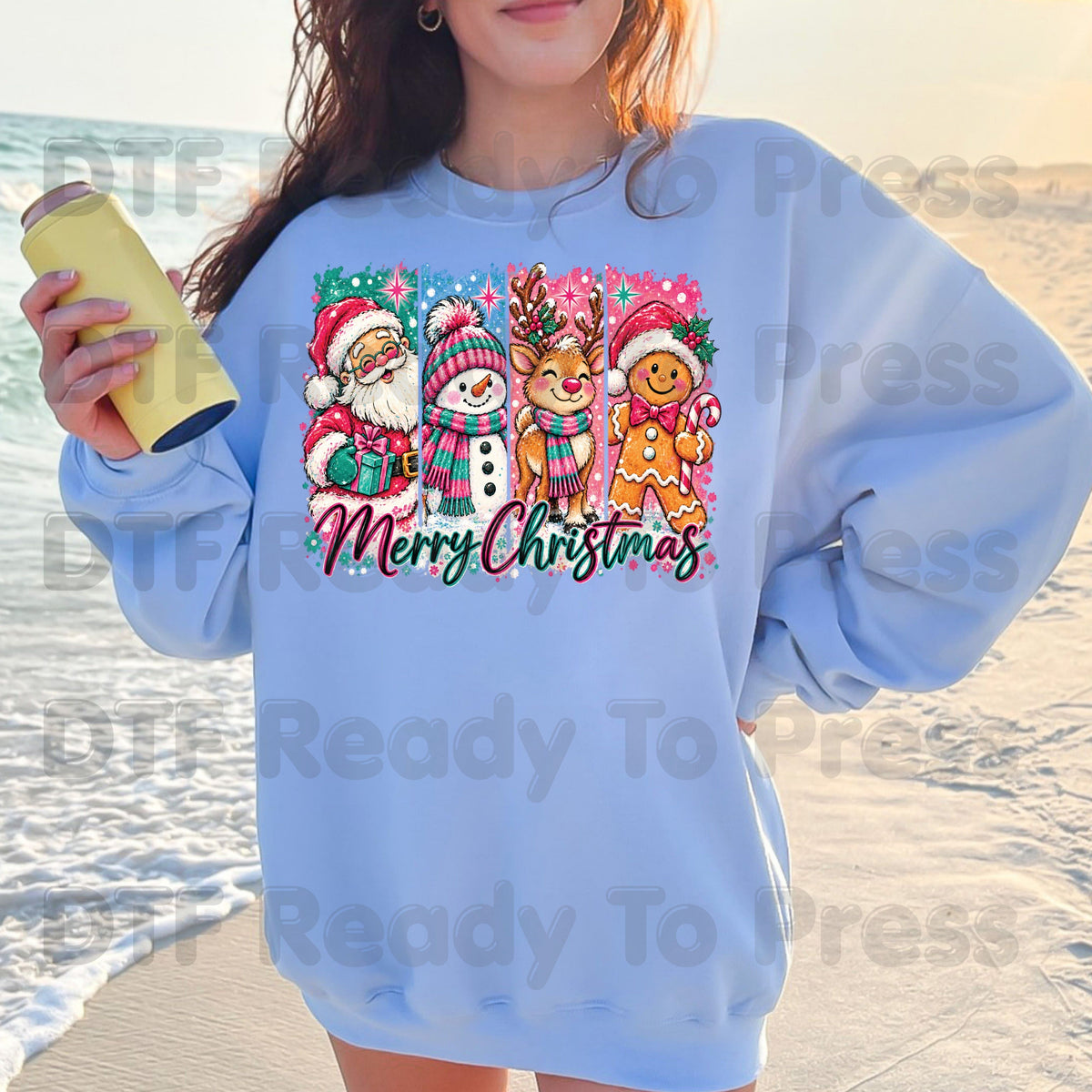 Christmas DTF Transfer, Santa Snowman Reindeer Gingerbread