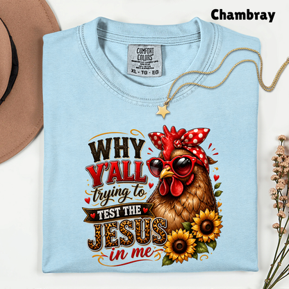 Test the Jesus in Me Funny Chicken T-Shirt, Bandana Country Christian Quote Tee