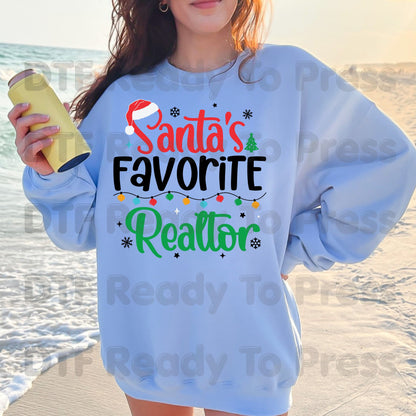 Santa's Favorite Realtor DTF Transfers, Christmas Real Estate Holiday Lights Ready to Press