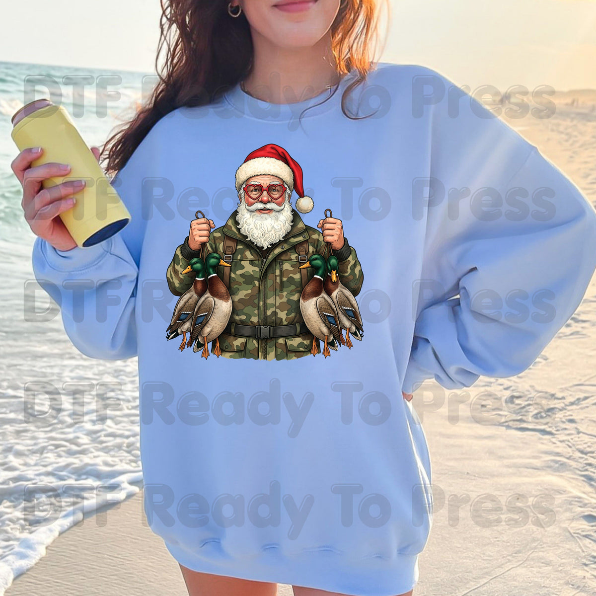 Christmas DTF Transfer, Santa Duck Hunting, Camo Mallards Graphic