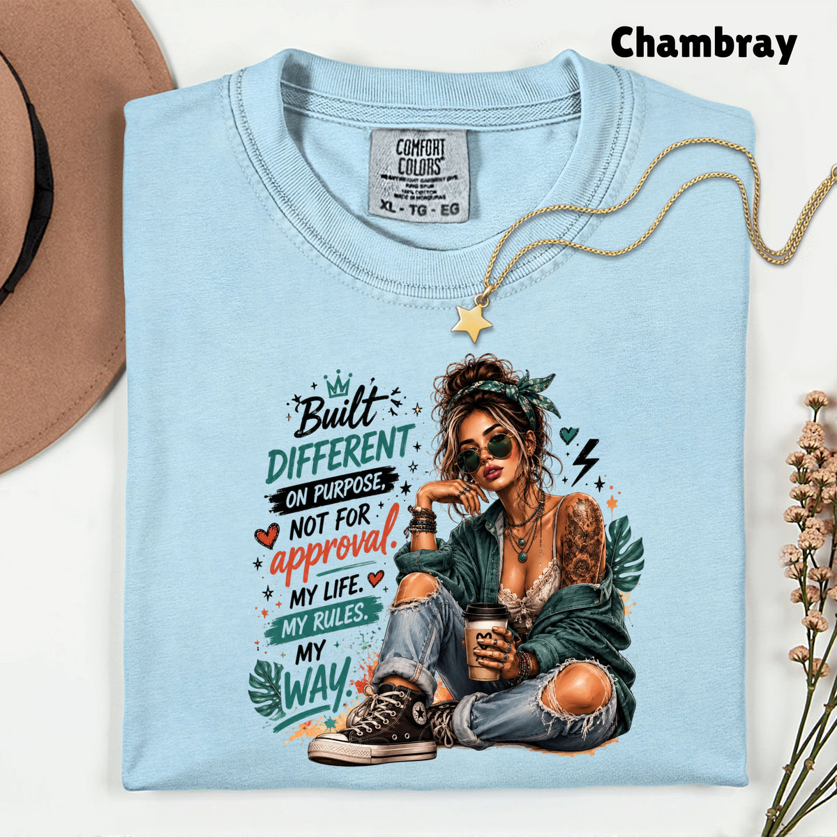 Built Different On Purpose Tattooed Girl T-Shirt, Coffee My Life My Rules Tee