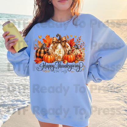 Happy Thanksgiving DTF Transfers, Fall Leaves Pumpkins Retro Autumn Ready to Press