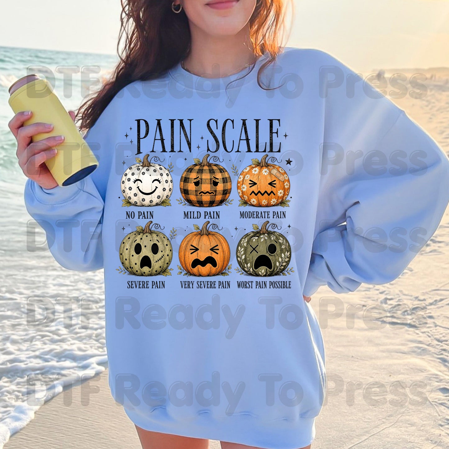 Funny Fall DTF Transfers, Pumpkin Pain Scale Nurse Halloween Medical Ready to Press
