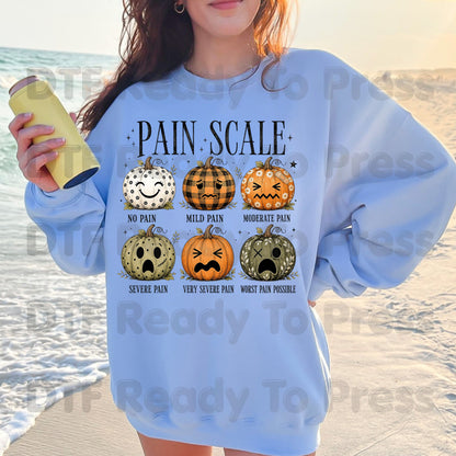 Funny Fall DTF Transfers, Pumpkin Pain Scale Nurse Halloween Medical Ready to Press