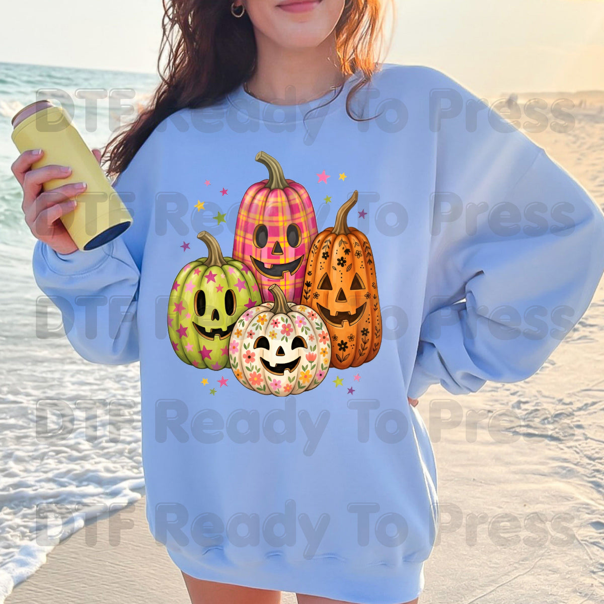 Pink Floral Pumpkin Halloween DTF Transfers, Colorful Spooky Season Ready to Press
