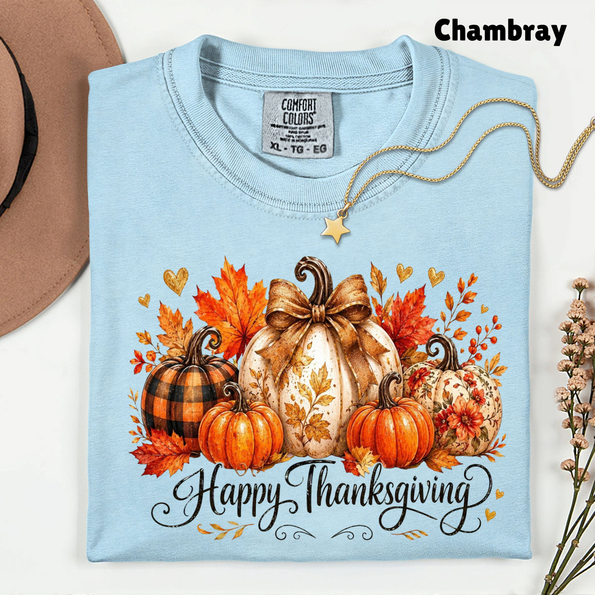 Happy Thanksgiving Fall Leaves Pumpkins Retro Autumn T-Shirt, Thanksgiving Tee