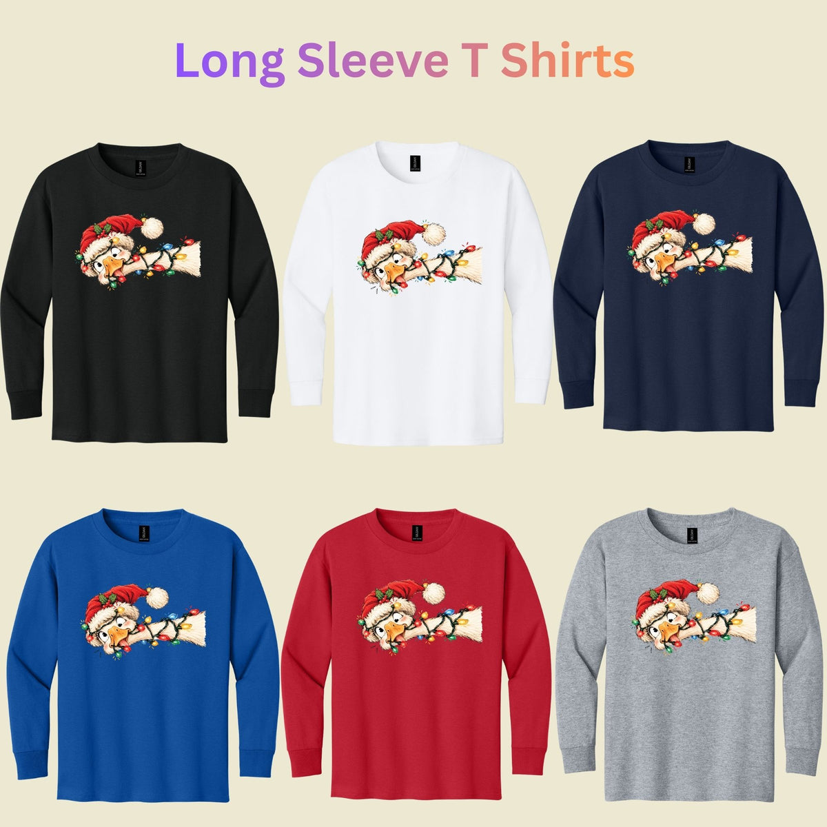 Funny Christmas Goose T-Shirt, Tangled Holiday Lights and Santa Hat Graphic Tee