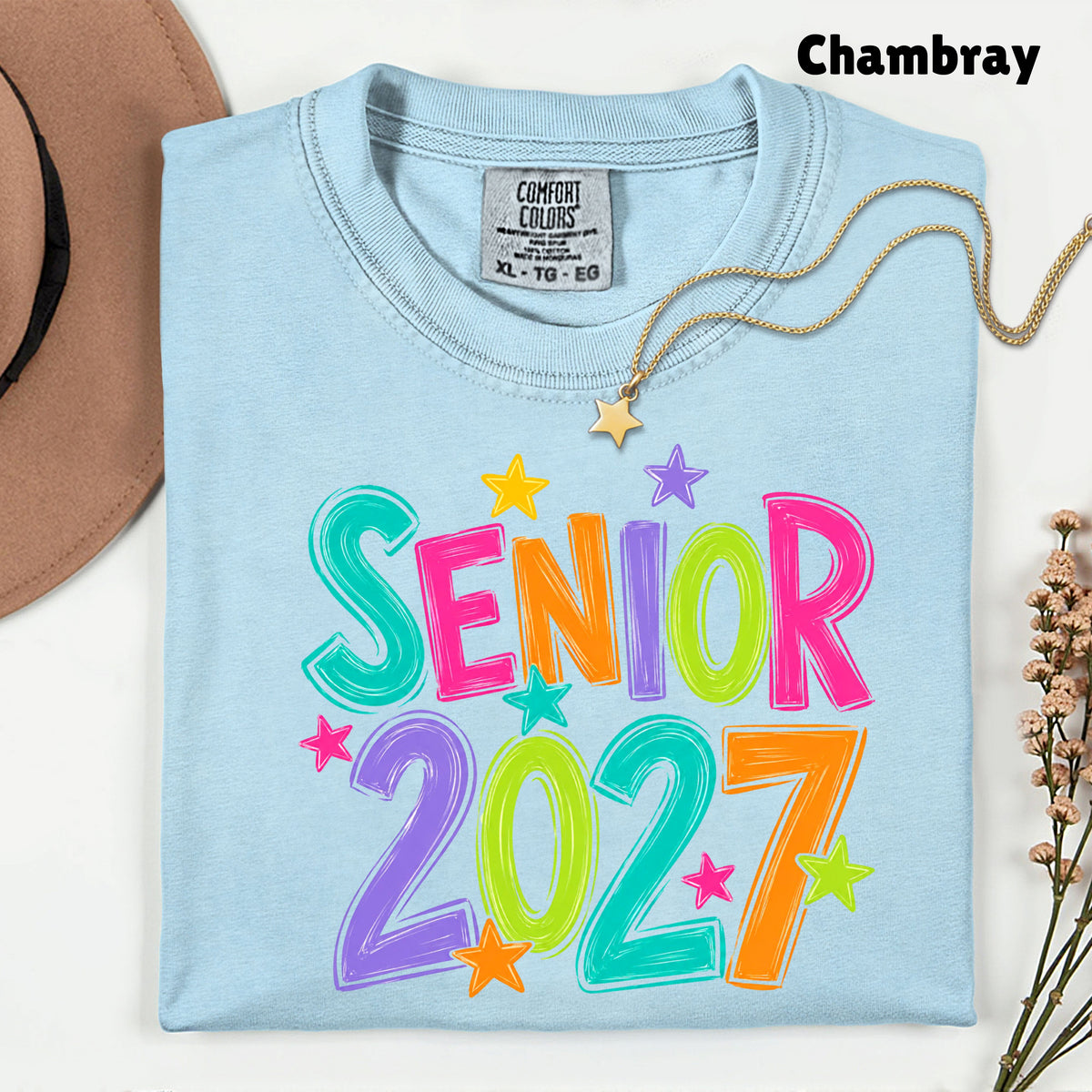 Senior 2027 Colorful Stars T-Shirt, High School Class of 2027 Graduation Tee