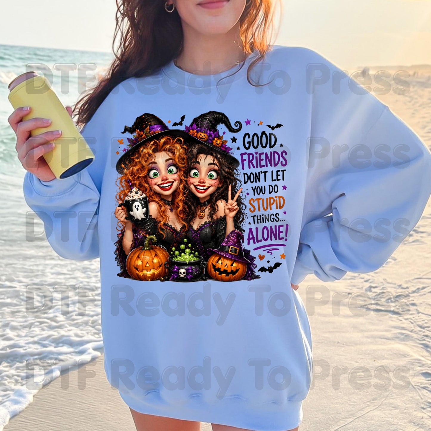 Halloween Witches Best Friends DTF Transfers, Funny Spooky Besties Good Friends Ready to Press