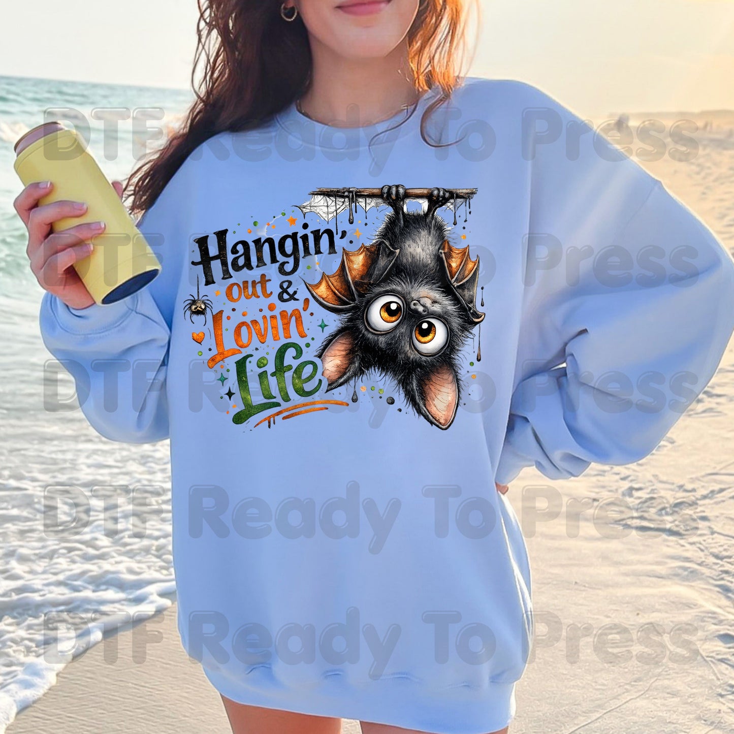 Halloween DTF Transfers, Hangin Out Lovin Life Cute Bat Spooky Ready to Press