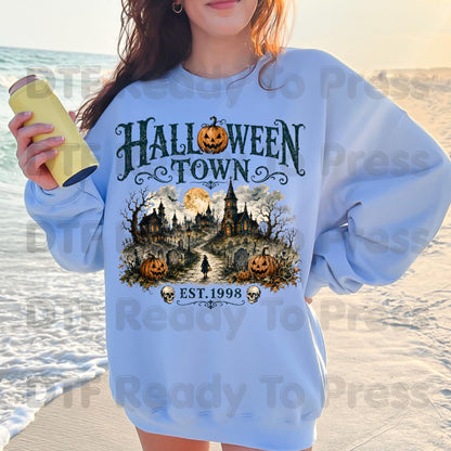 Halloween Town DTF Transfers, Est 1998 Spooky Pumpkin Vintage Haunted Town Ready to Press