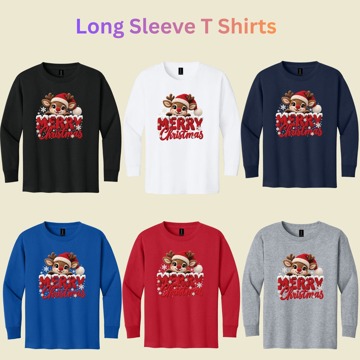 Cute Reindeer Christmas T-Shirt, Santa Hat Knitted Lettering Tee, Cozy Holiday Sweatshirt