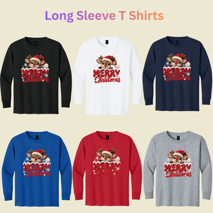 Cute Reindeer Christmas T-Shirt, Santa Hat Knitted Lettering Tee, Cozy Holiday Sweatshirt
