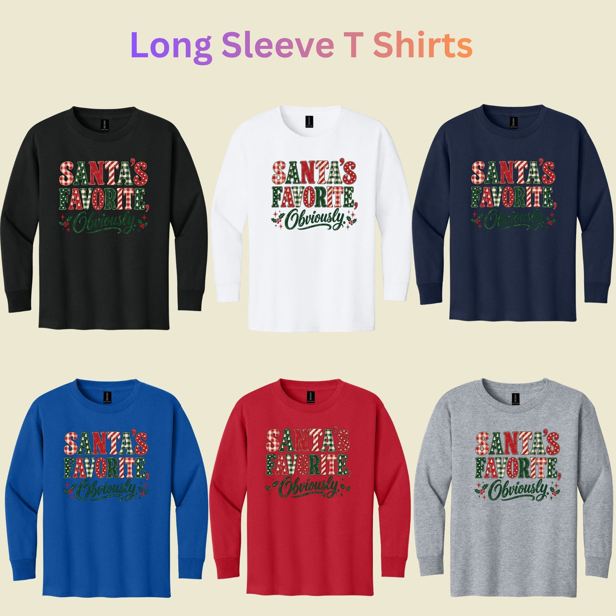 Santa’s Favorite T-Shirt, Funny Christmas Plaid Lettering and Holly Graphic Tee, Holiday Shirt