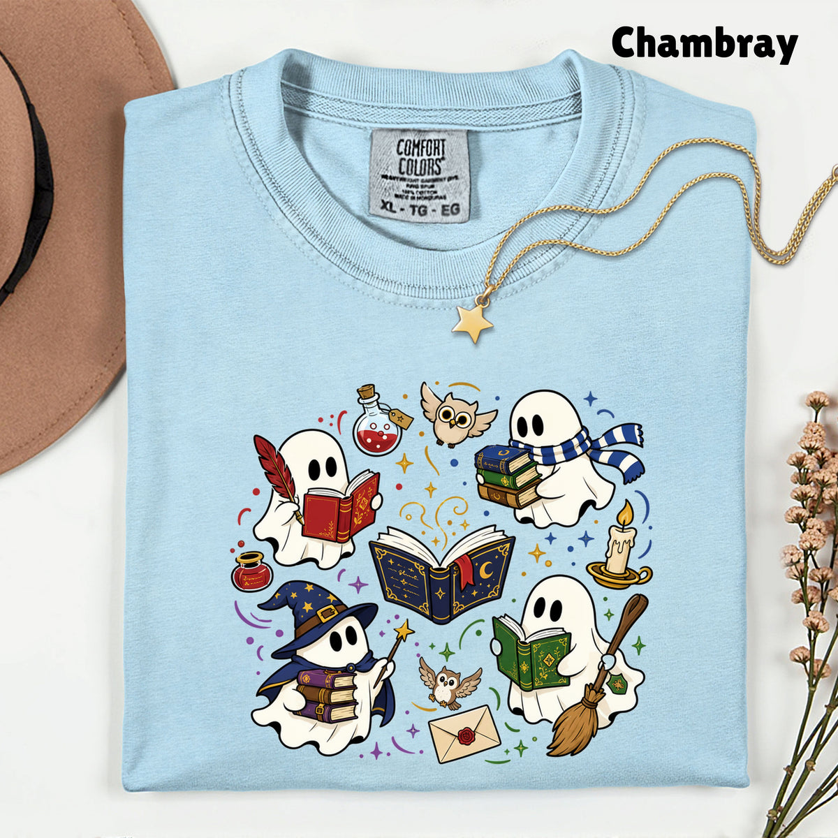 Reading Ghosts Spooky Bookish T-Shirt, Wizard Academy Halloween Comfort Color Tee