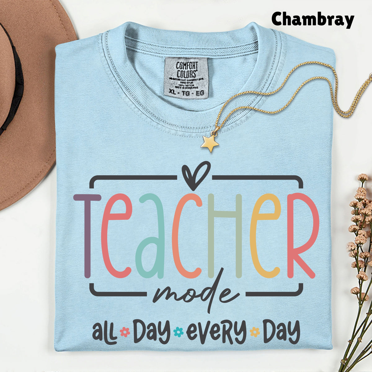 Teacher Mode All Day T-Shirt, Pastel Rainbow School Education Teacher Tee Sweatshirt