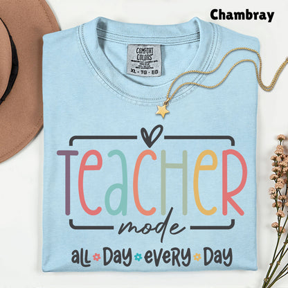 Teacher Mode All Day T-Shirt, Pastel Rainbow School Education Teacher Tee Sweatshirt