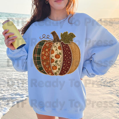 Fall Pumpkin DTF Transfer Ready to Press Patchwork Patch Plaid Floral Pumpkin Heat Transfer Shirts Vintage Autumn Vibe Graphic Tees
