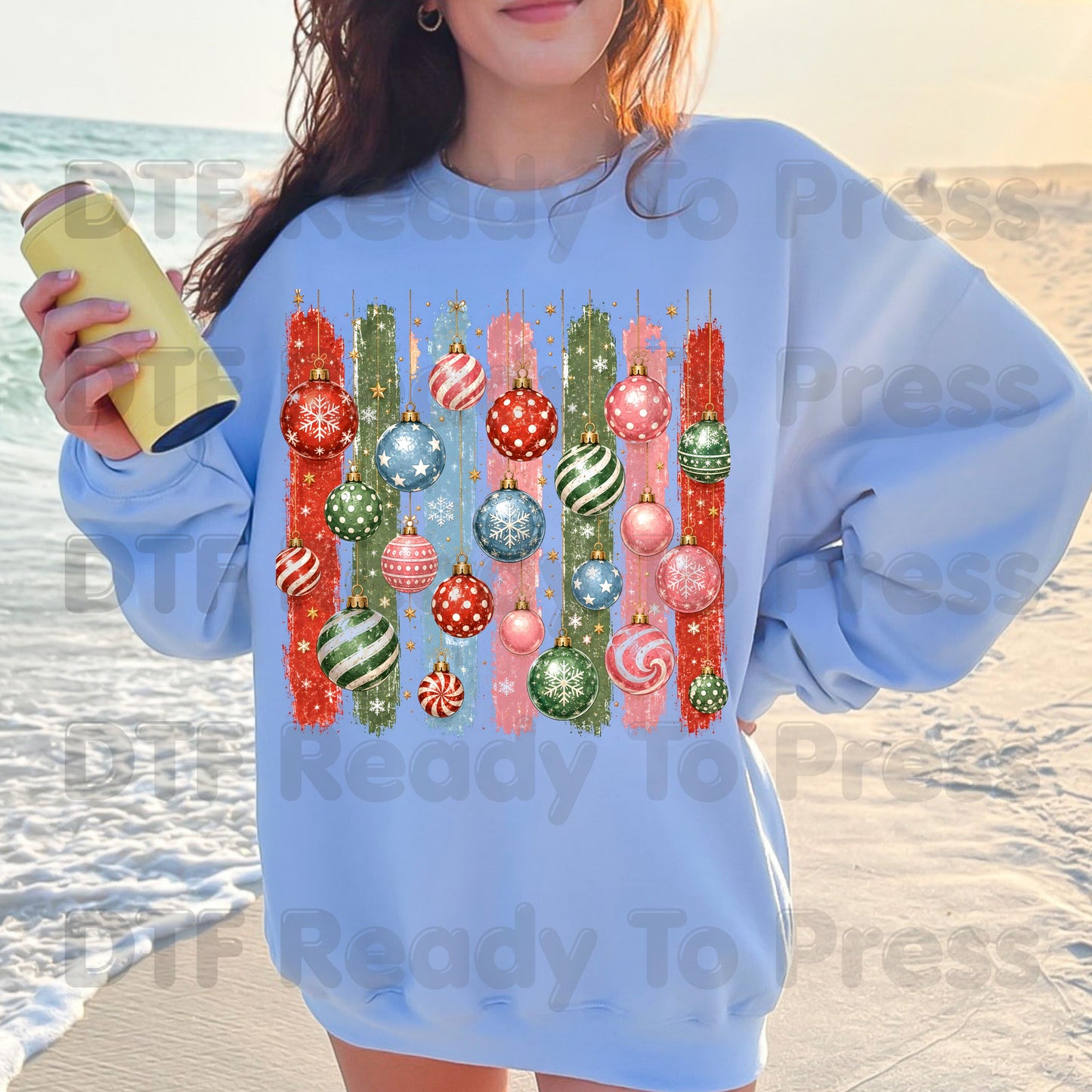 Christmas Ornaments DTF Transfers, Colorful Paint Strokes Holiday Baubles Festive Ready to Press