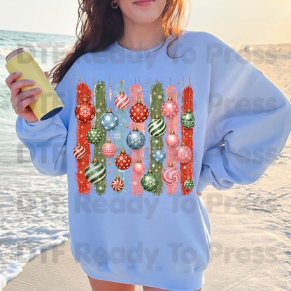 Christmas Ornaments DTF Transfers, Colorful Paint Strokes Holiday Baubles Festive Ready to Press